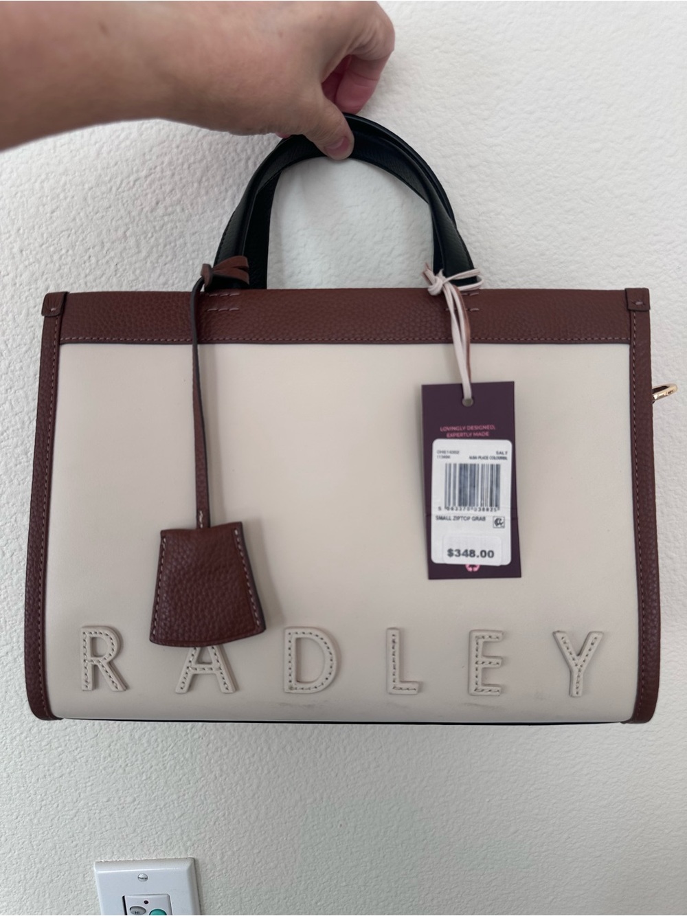 RADLEY LONDON Small Alba Colorblock Cream and Brown Leather Crossbody Satchel